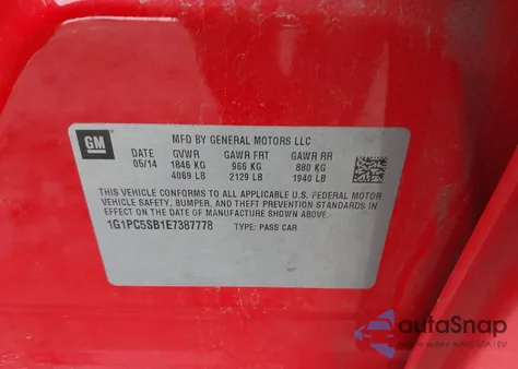 2014 Chevrolet Cruze 1Lt Auto z USA, uszkodzony, nr VIN 1G1PC5SB1E7387778